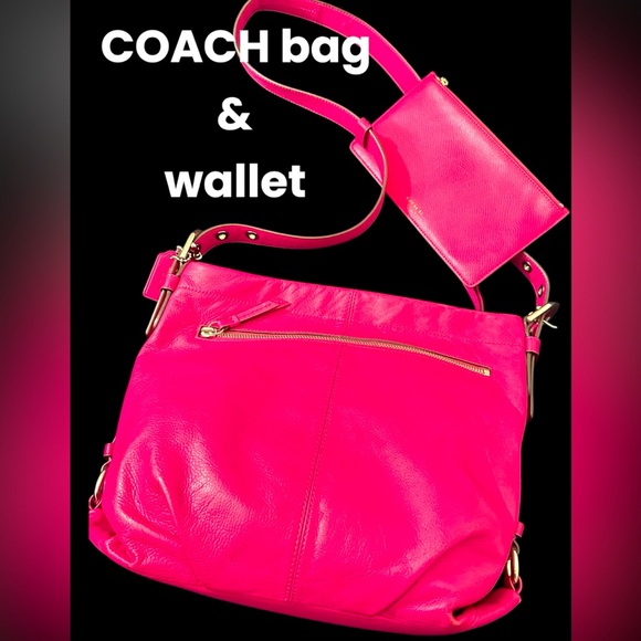 Coach Hot Pink leather Convertible bag & zip top wallet. Very well cared for-EUC - Picture 1 of 12